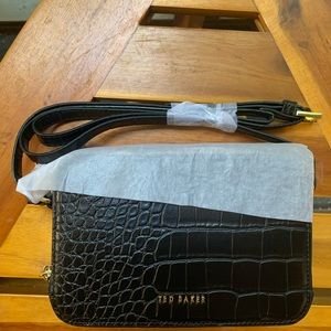 TED BAKER black leather clutch purse - new